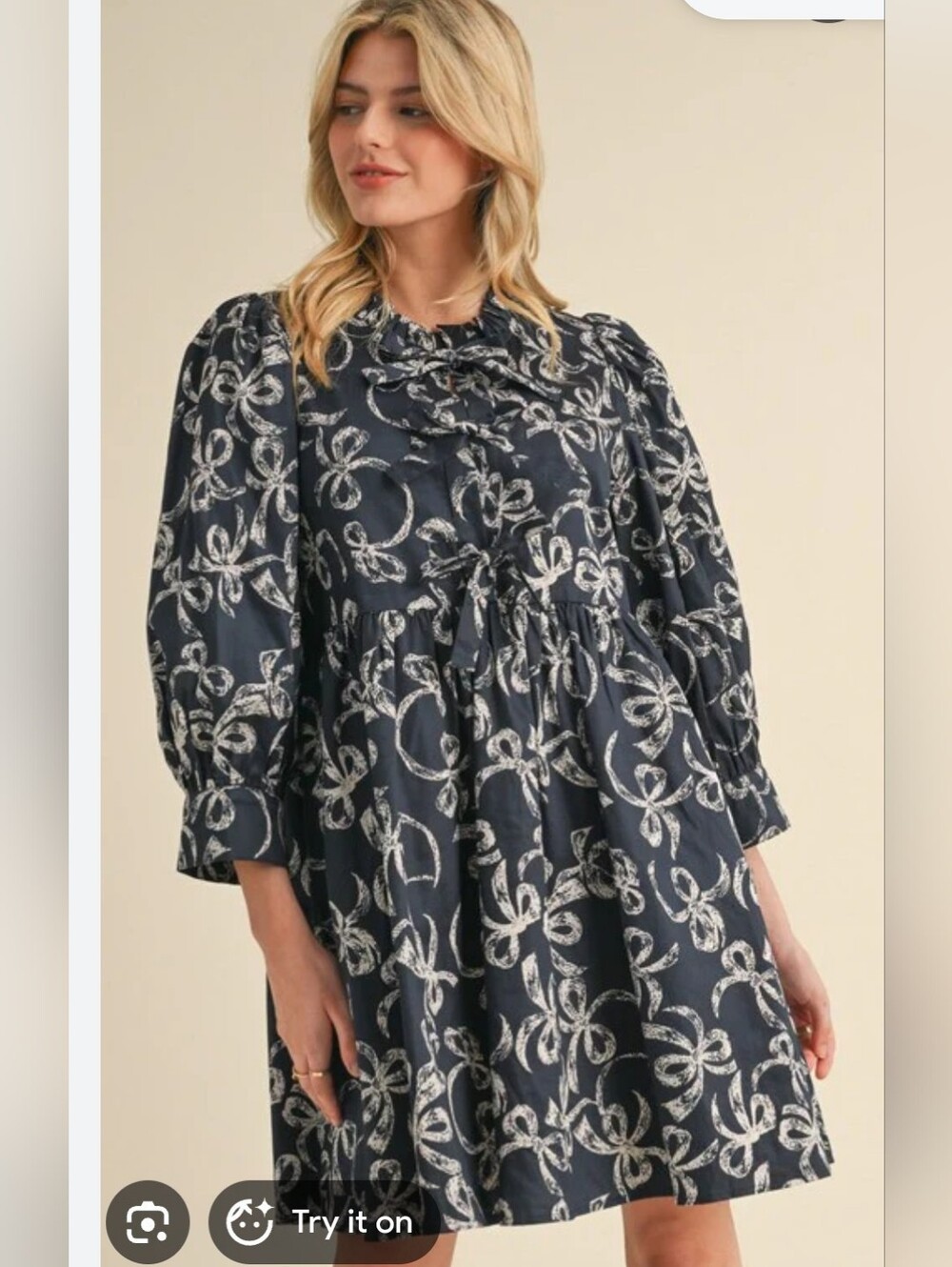 JODIFL Navy Blue and White Floral Bow-Front Babydoll Dress EUC Large PTP 21